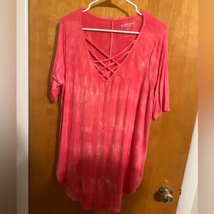 Torrid Pink V-Neck tie dye super soft tee/tunic NWOT